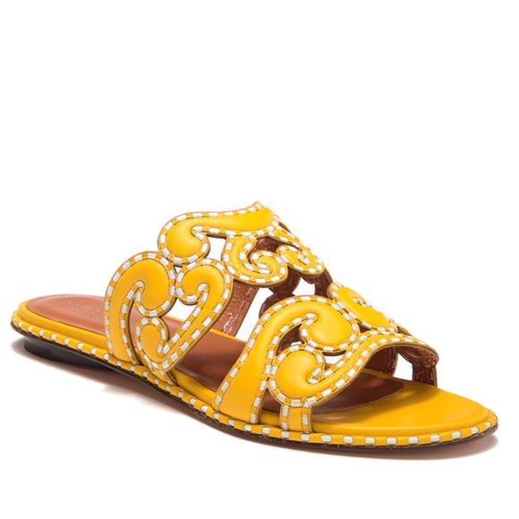 Derek Lam Issa Leather Sandal Mule in Gold Yellow - Picture 3 of 6